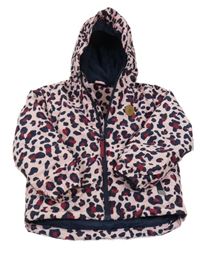Růžovo-tmavomodrá vzorovaná funkční lyžařská bunda s kapucí Lupilu