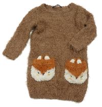 Hnedé svetrové chlpaté šaty s liškami George