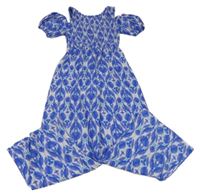 Fialovo-modrý vzorovaný lehký kalhotový overal Zara