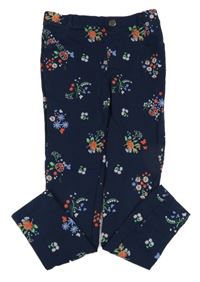 Tmavomodré tregíny s barevnými květinami kids