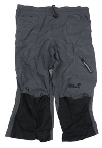 Tmavošedo-černé šusťákové funkční crop kalhoty s logem Jack Wolfskin
