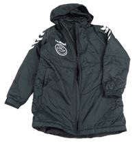 Čierna šušťáková jesenná bunda s nápisom a kapucňou Hummel