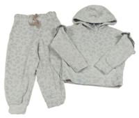 2set - Svetlosivá zamatová mikina s leopardím vzorom a kapucí + tepláky zn. Matalan