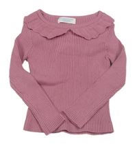 Ružový rebrovaný crop sveter s golierikom Primark