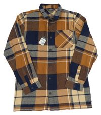 Hnedo-tmavomodrá kockovaná flanelová košeľa Primark