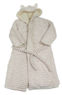 Světlerůžový plyšový žebrovaný župan s kapucí M&S