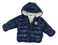 Tmavomodrá šušťáková prešívaná zimná bunda s kapucňou Kanz