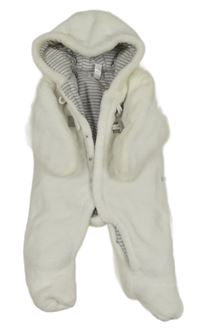 Biela plyšová zateplená kombinéza s kapucňou Obaibi