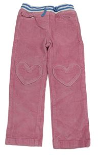 Růžové manšestráky s úpletovým pasem a srdíčky Mini Boden
