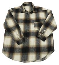 Bielo-čierno-béžová kockovaná vlnená košeľová bunda Next