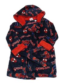 Tmavomodro-červený plyšový župan so Spidermany a kapucňou Primark