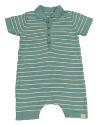 Zeleno-biely pruhovaný svetrový kraťasový overal s golierikom George