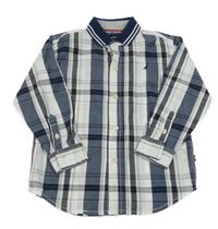 Bílo-tmavomodro-černo-šedá kostkovaná košile