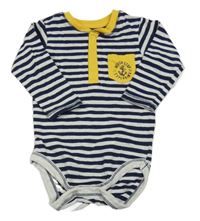 Tmavomodro-šedo-hořčicové pruhované body s kotvou 