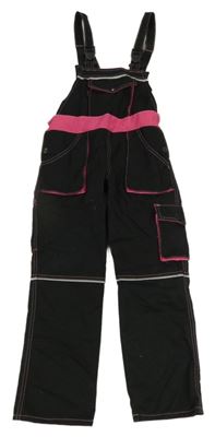 Černo-růžové pracovní laclové kalhoty 