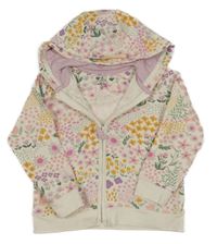 Smetanovo-barevná květovaná propínací mikina s kapucí Mothercare