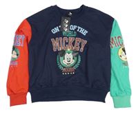 Nové - Tmnavomodro-červeno-zelená mikina s Mickeym