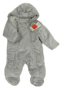 Nové - Šedá plyšová zateplená kombinéza s kapucí George