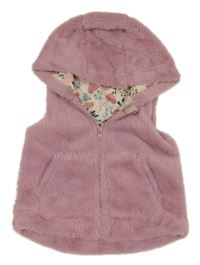 Lila kožušinová vesta s kapucňou