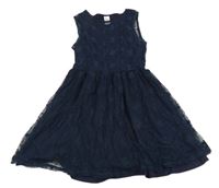 Tmavomodré kvetované tylové šaty C&A