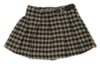 Tmavomodro-béžová kockovaná skladaná sukňa s všitými kraťasy Zara