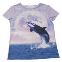 Lila tričko s kosatkou a nápisom H&M