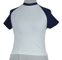 Dámske bielo-tmavomodré crop tričko H&M