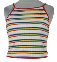 Dámský bílo-barevný pruhovaný žebrovaný crop top Shein 