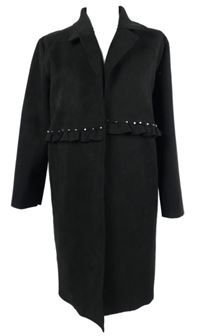 Dámský černý semišovo/pletený kabátový cardigán s cvočky 