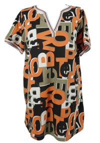Dánská černo-oranžovo-béžová tunika s písmenky 