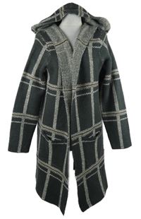 Dámský tmavošedý kostkovaný svetrový cardigán s kapucí Pep&Co