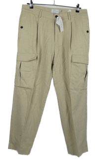 Nové - Pánske béžové vlnené cargo nohavice s vreckami Topman