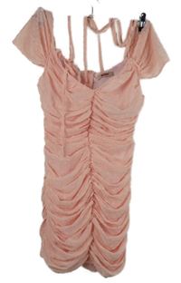 Dámské světlerůžové vzorované šifonové řasené minišaty MissPap