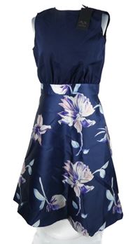 Nové - Dámské tmavomodré kolové šaty s květy Ax