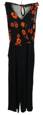 Dámský černo-červený květovaný kalhotový culottes overal Aniston 