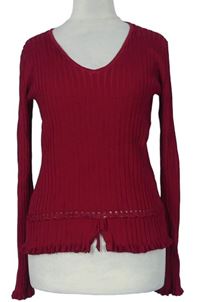 Dámsky červený ľahký rebrovaný sveter