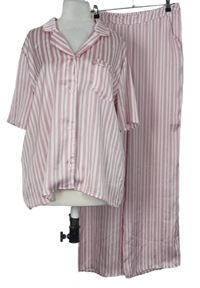 Dámske ružové prúžkované saténové pyžama