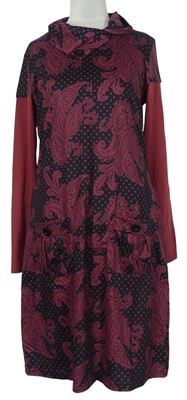 Dámske čierno-vínové kvetované šaty s golierom MissLook