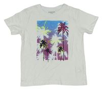 Bielo-farebné tričko s palmami Primark