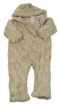 Nové- Béžová kožešinová zateplená kombinéza s kapucí F&F