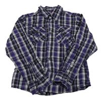 Fialovo-bielo-čierna kockovaná košeľa s nášivkou Staccato