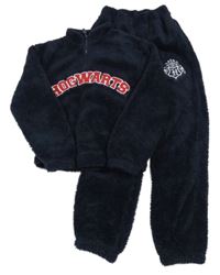 2set- tmavomodrá chlpatá mikina s nápisem+ chlpaté tepláky