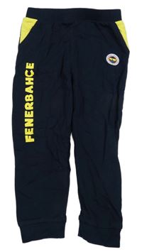 Tmavomodro-žluté lehké tepláky s nápisem