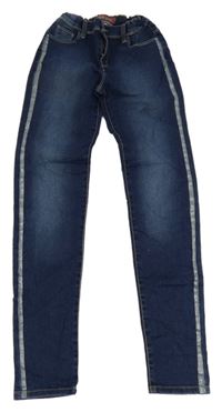 Tmavomodré skinny rifle s proužkem 