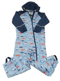 Modro-tmavomodrá nepromokavá kombinéza s auty a kapucí Lupilu