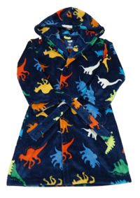 Tmavomodrý chlupatý župan s dinosaury a kapucí F&F