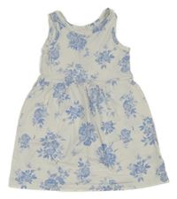 Biele bavlnené šaty s modrymi kvety