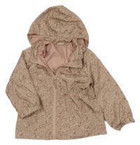 Růžová šusťáková bunda s květinami a kapucí H&M
