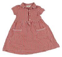 Červeno-bíle kockované plátenné košeľové šaty H&M