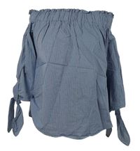 Dámska tmavomodro-biela kockovaná blúzka s uzly H&M